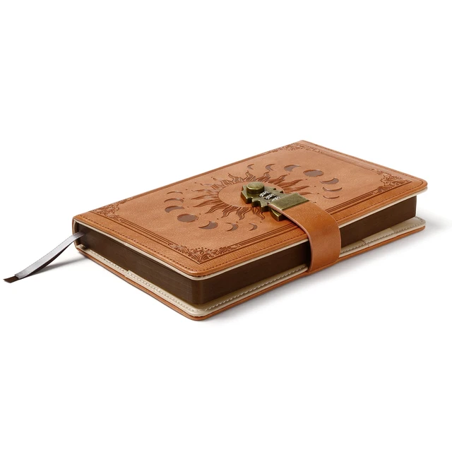 Alt view image 2 of 7 - Lockable Diary for Women & Men, A5 Ruled 240 Pages PU Leather Journal with Lock, Refillable Leather Journal Password Notebook for Writing, Size A5(8.5 × 5.9 Inch) SandyBrown