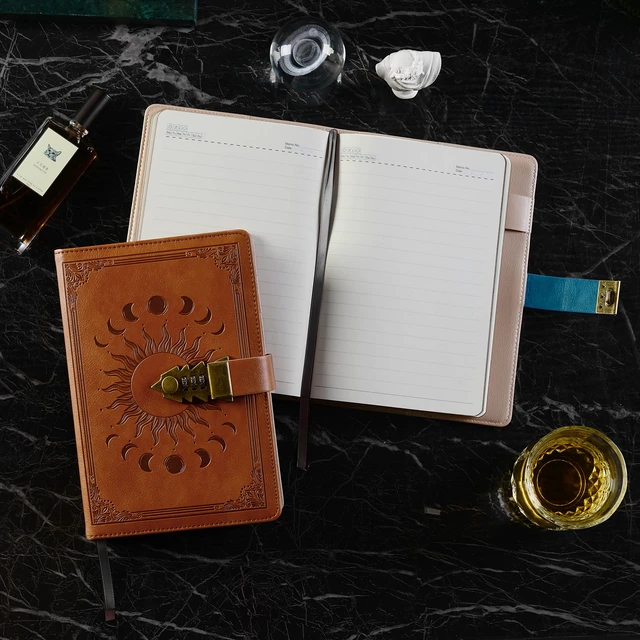 Alt view image 3 of 7 - Lockable Diary for Women & Men, A5 Ruled 240 Pages PU Leather Journal with Lock, Refillable Leather Journal Password Notebook for Writing, Size A5(8.5 × 5.9 Inch) SandyBrown