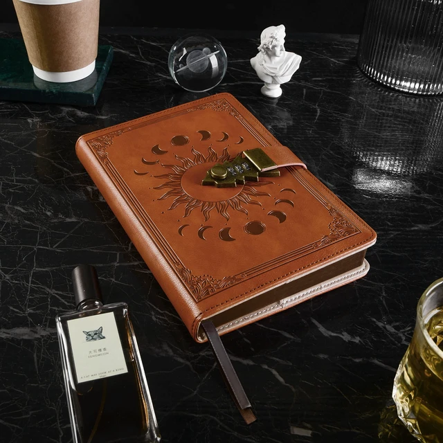 Alt view image 6 of 7 - Lockable Diary for Women & Men, A5 Ruled 240 Pages PU Leather Journal with Lock, Refillable Leather Journal Password Notebook for Writing, Size A5(8.5 × 5.9 Inch) SandyBrown