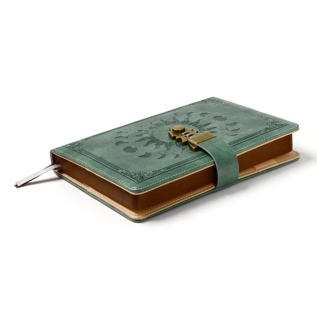 Alt view image 2 of 7 - Journal with Lock, A5 Refillable Lock Diary, Brown Edges 5.9" × 8.5", 224 Lined Pages, 100 GSM Paper, Vintage Brown-Edged Pages, PU Leather Embossed Cover, with Pen