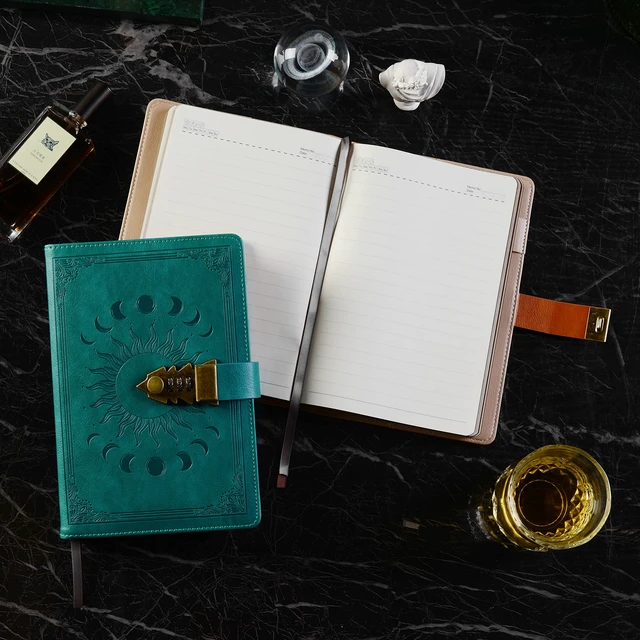 Alt view image 3 of 7 - Lock Diary with Pen, A5 Ruled 240 Pages PU Leather Journal with Lock, Vintage Edge Design Journal for Writing Personal Planner Organizer, Size A5 (8.5 × 5.9 Inch) SeaGreen