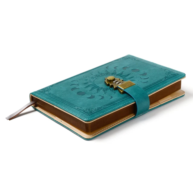 Alt view image 2 of 7 - Lock Diary with Pen, A5 Ruled 240 Pages PU Leather Journal with Lock, Vintage Edge Design Journal for Writing Personal Planner Organizer, Size A5 (8.5 × 5.9 Inch) SeaGreen