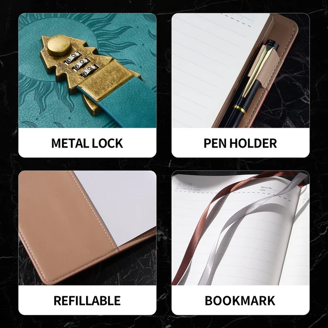 Alt view image 5 of 7 - Lock Diary with Pen, A5 Ruled 240 Pages PU Leather Journal with Lock, Vintage Edge Design Journal for Writing Personal Planner Organizer, Size A5 (8.5 × 5.9 Inch) SeaGreen