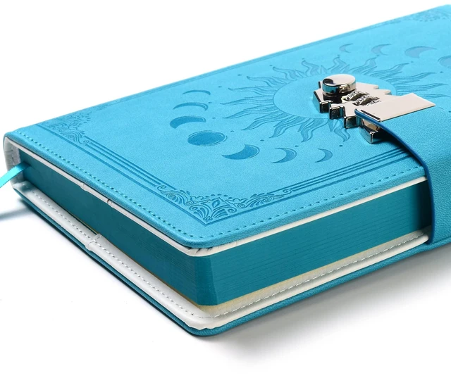 Alt view image 2 of 7 - Journal with Lock with Pen,A5 224 Pages Lock Diary, Colorful Edge, Refillable, Leather Hardcover 8.5" × 5.9" - Navy Blue