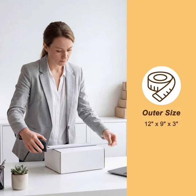 Alt view image 3 of 6 - 12x9x3 White Shipping Boxes, 25 Pack Corrugated Mailer Boxes for Small Business Packaging, Quick Fold Cardboard Mailer with Round Seal Stickers