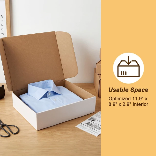 Alt view image 4 of 6 - 12x9x3 White Shipping Boxes, 25 Pack Corrugated Mailer Boxes for Small Business Packaging, Quick Fold Cardboard Mailer with Round Seal Stickers