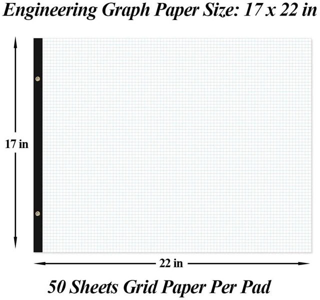 Alt view image 2 of 7 - (2-Pack) Large Engineering Graph Notepad - 22" x 17" Grid Paper, 100 Sheets/200 Pages, 4"x4" Grid Pad, Giant Drafting Pad Sketching Grid Paper for Engineer Architect Designer