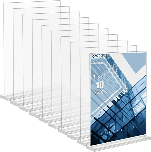 Main image of 8.5 x 11 inches Clear Table Menu Display Stand Desktop Display Stand Paper Holder Table Top Sign Holder Suitable for Restaurants, Office, Home, Store (10 pcs 8.5x11 inch)
