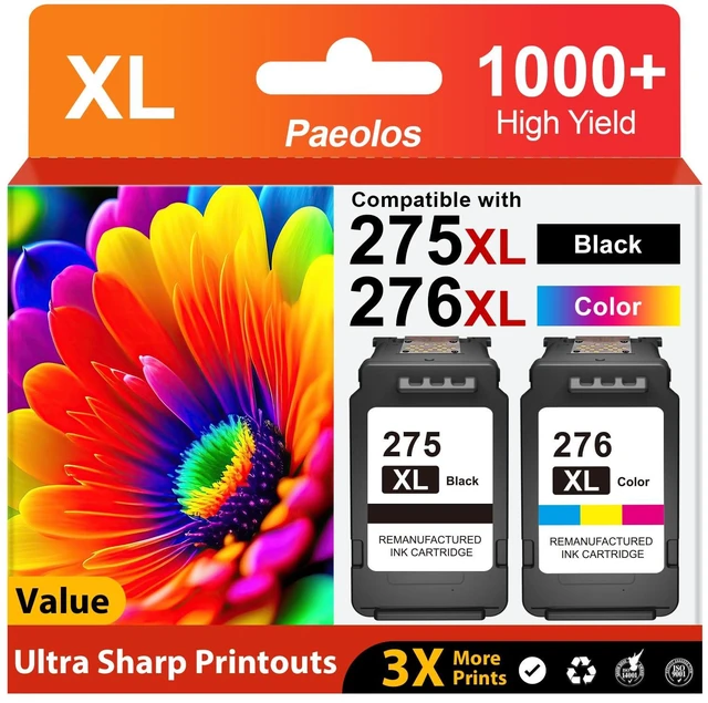 Main image of PG-275XL CL-276XL Replacement for Canon 275 and 276 Ink cartridges for Canon Ink 275 and 276 Combo Pack PG275 Black CL276 Color for PIXMA TS3722 TR4720 TR4700 TS3522 TS3500 TR4722 Printer (2-Pack)