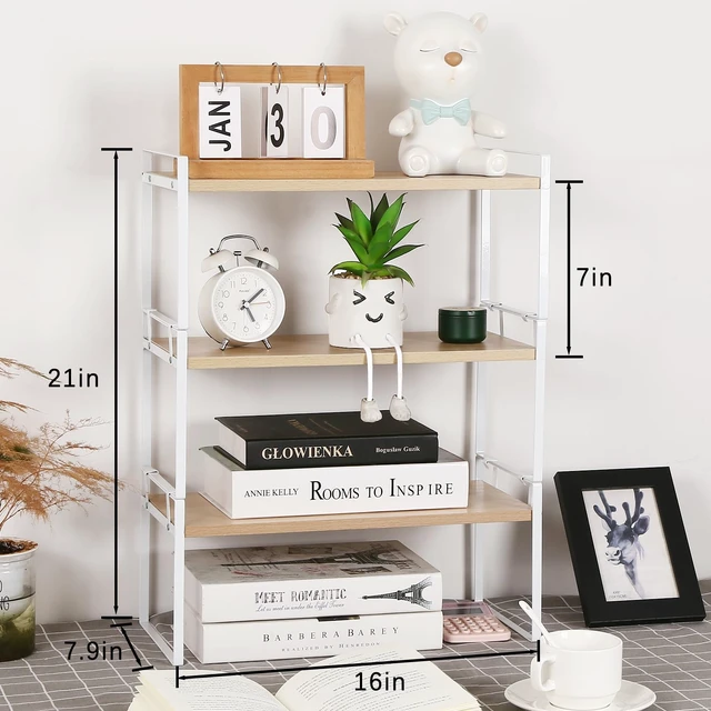 Alt view image 2 of 7 - Desk Shelf Organizer for Top of Desk, 3-Tier Desktop Bookshelf, White & Wood
