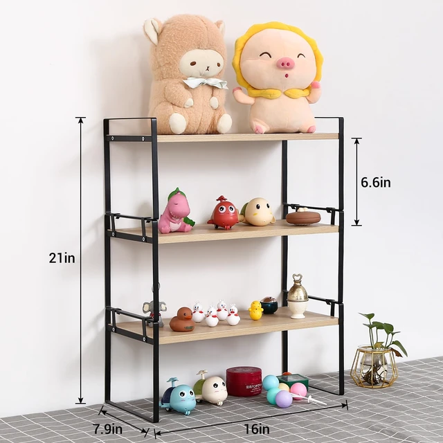 Alt view image 2 of 7 - Desk Shelf Organizer for Top of Desk, 3-Tier Desktop Bookshelf, Black & Wood
