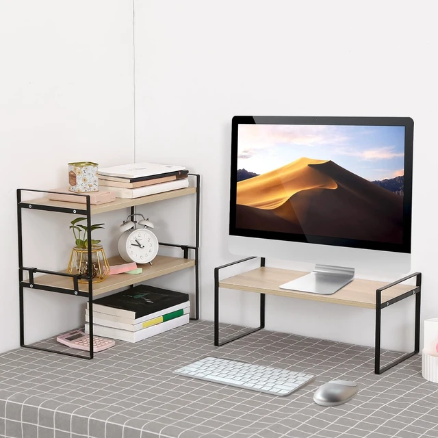Alt view image 7 of 7 - Desk Shelf Organizer for Top of Desk, 3-Tier Desktop Bookshelf, Black & Wood