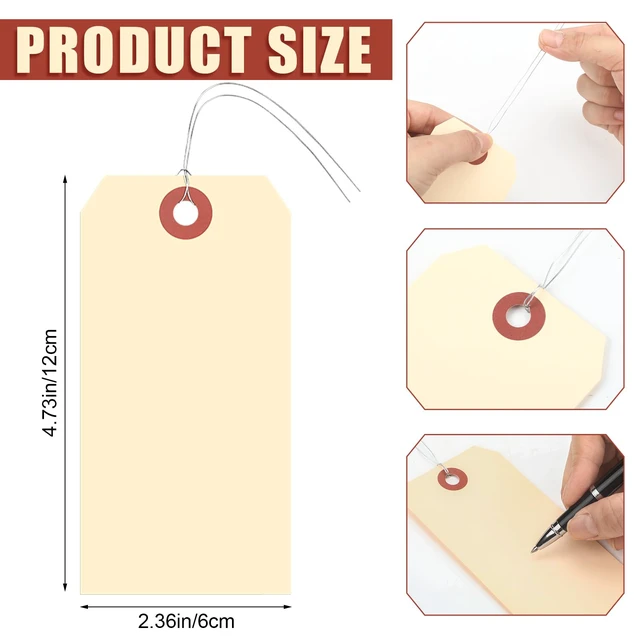 Alt view image 2 of 6 - 1000 Pcs Blank Manila Shipping Tags with Wire 4 3/4" x 2 3/8"
