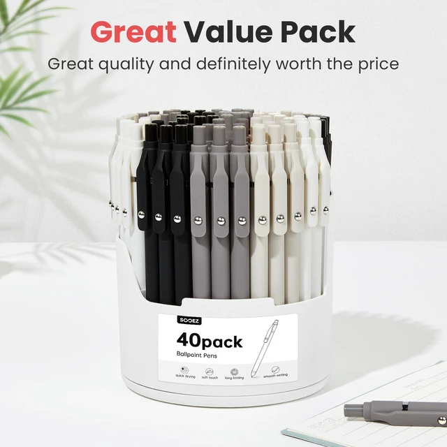 Alt view image 4 of 7 - 60 Pack Pack Ballpoint Pen, Retractable Black Pen for Smooth Writing Quick Dry Ball Point Pens Black, Medium Point 1.0mm Fidge Pens for Journaling, Office Supplies for Nurse Server, Note Taking