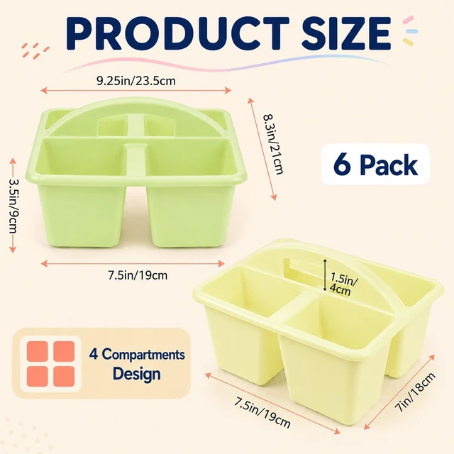 Alt view image 2 of 7 - 6 Pack Plastic Classroom Caddy with 4-Compartments Plastic Storage Caddies with Handle 4 Compartments Table Caddy Organizer Versatile Table Caddies for Classroom Office, Colorful