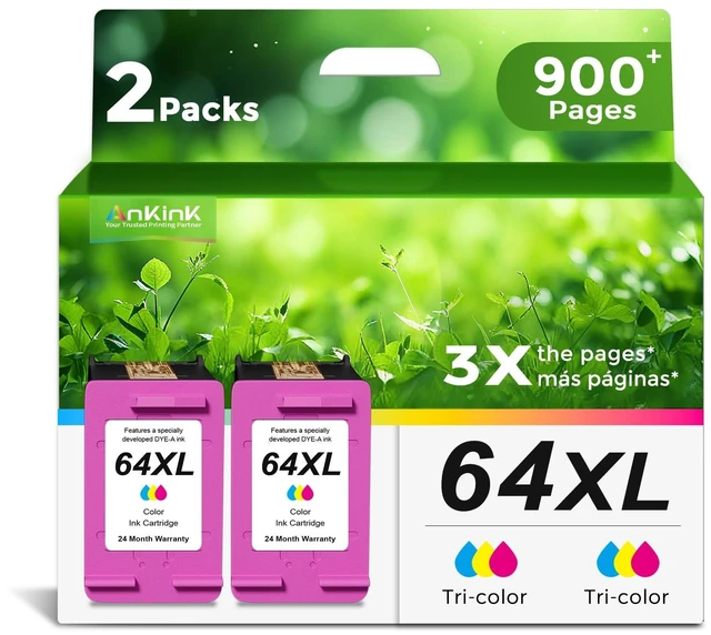 Main image of 64XL Ink Cartridges Replacement for HP 64 Ink XL (Color 2-Pack) HP64 HP64XL Compatible with Envy Photo 7855 7858 7155 7100 6255 6252 7800 Inspire 7200e 7900e 7955e Tango X Printer(Black Color,2 Pack)