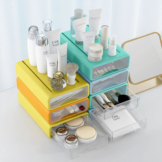 Alt view image 2 of 7 - Desk Organizer with Drawers, Stackable Storage Drawers with Compartments Desktop Organization for Office Supplies, Makeup, Pencils, Tape, Erasers, Paperclips, Chargers (4 Pack)