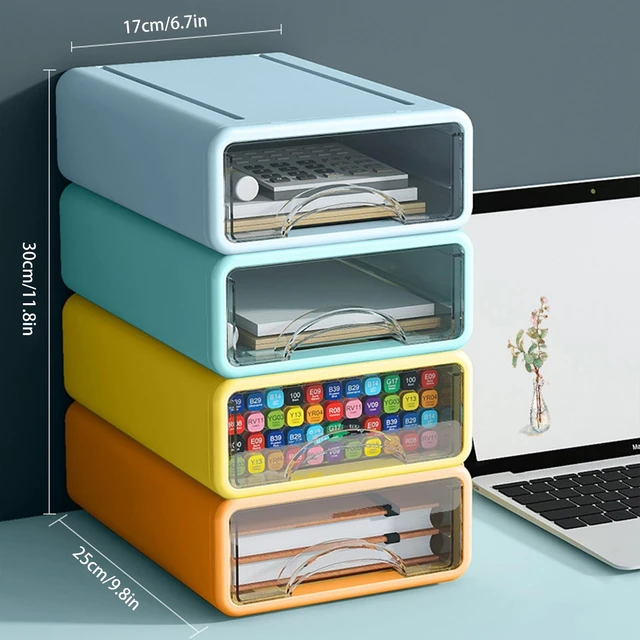 Alt view image 3 of 7 - Desk Organizer with Drawers, Stackable Storage Drawers with Compartments Desktop Organization for Office Supplies, Makeup, Pencils, Tape, Erasers, Paperclips, Chargers (4 Pack)
