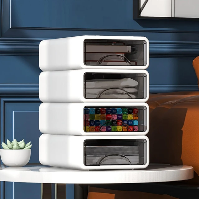 Alt view image 7 of 7 - Desk Organizer with Drawers, Stackable Storage Drawers with Compartments Desktop Organization for Office Supplies, Makeup, Pencils, Tape, Erasers, Paperclips, Chargers (4 Pack White)