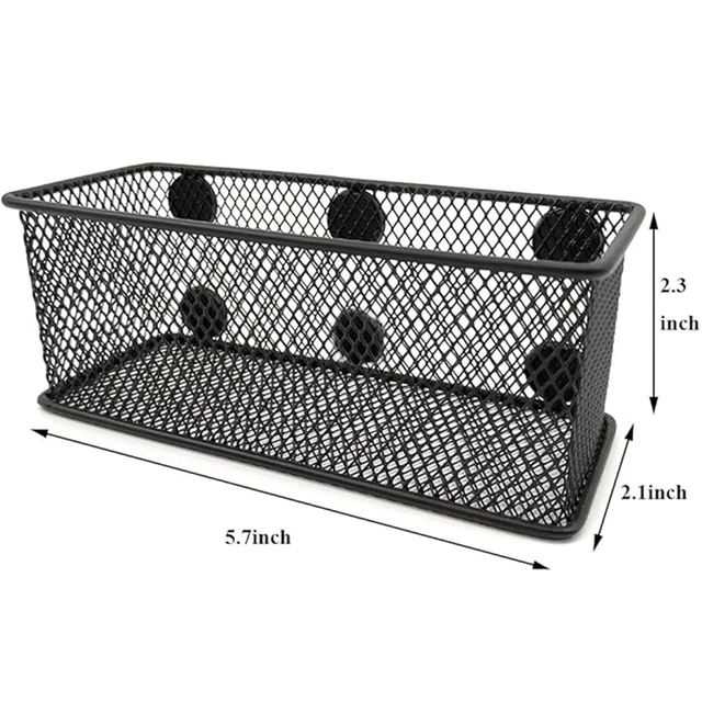 Alt view image 2 of 7 - Magnetic Pencil Holder Set of 3 - Black Wire Mesh Storage Baskets Organizer with Strong Magnets - Perfect for Whiteboard, Refrigerator and Locker Accessories