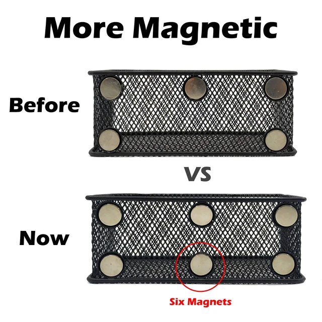Alt view image 3 of 7 - Magnetic Pencil Holder Set of 3 - Black Wire Mesh Storage Baskets Organizer with Strong Magnets - Perfect for Whiteboard, Refrigerator and Locker Accessories