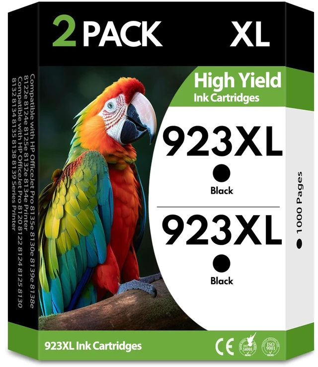 Main image of 923XL Black Ink Cartridges 2 Pack High Yield Replacement for HP 923 923e Compatible with HP OfficeJet Pro 8130e 8135e 8139e 8138e 8122e 8120 8124e 8125e 8130 8132e 8134e Printers