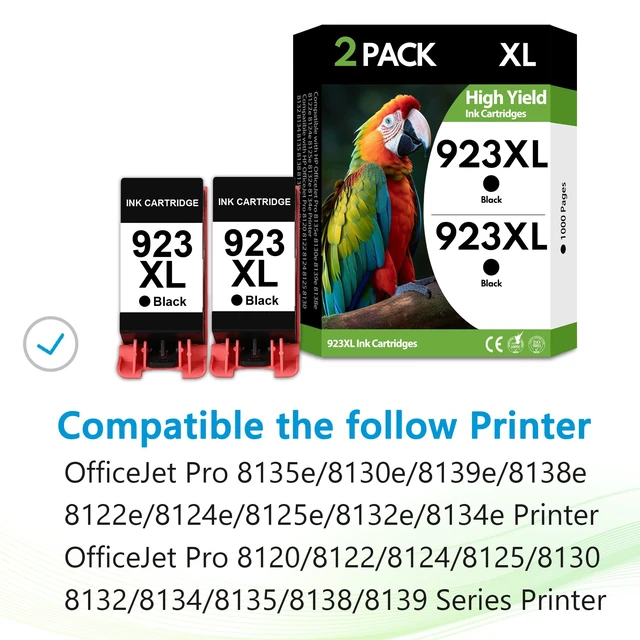 Alt view image 2 of 7 - 923XL Black Ink Cartridges 2 Pack High Yield Replacement for HP 923 923e Compatible with HP OfficeJet Pro 8130e 8135e 8139e 8138e 8122e 8120 8124e 8125e 8130 8132e 8134e Printers