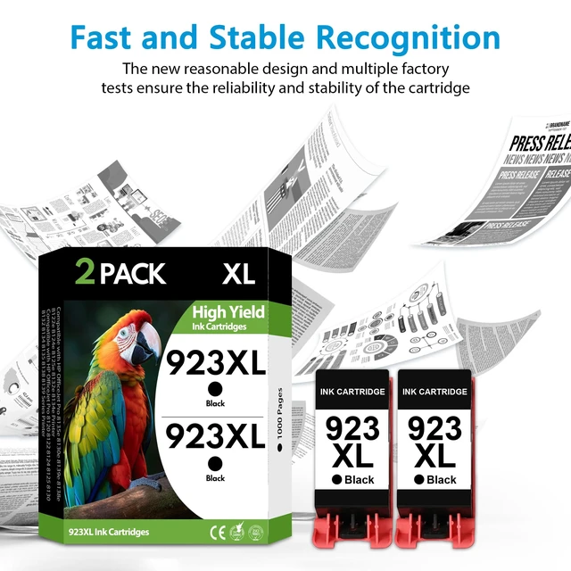 Alt view image 7 of 7 - 923XL Black Ink Cartridges 2 Pack High Yield Replacement for HP 923 923e Compatible with HP OfficeJet Pro 8130e 8135e 8139e 8138e 8122e 8120 8124e 8125e 8130 8132e 8134e Printers