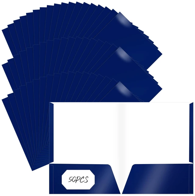 Main image of 50 Pcs 2 Pocket Glossy Paper Folders Glossy Paper Laminated Portfolios, Letter Size, Presentation Folders with Pockets for Office Teacher Worker Supplies(Blue Color)