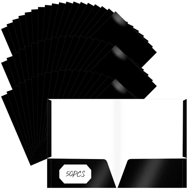 Main image of 50 Pcs 2 Pocket Glossy Paper Folders Glossy Paper Laminated Portfolios, Letter Size, Presentation Folders with Pockets for Office Teacher Worker Supplies(Black Color)