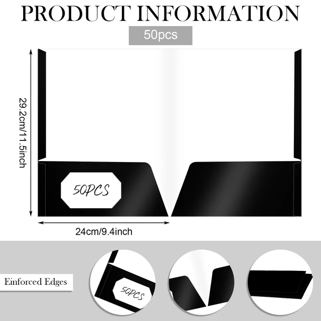 Alt view image 2 of 6 - 50 Pcs 2 Pocket Glossy Paper Folders Glossy Paper Laminated Portfolios, Letter Size, Presentation Folders with Pockets for Office Teacher Worker Supplies(Black Color)