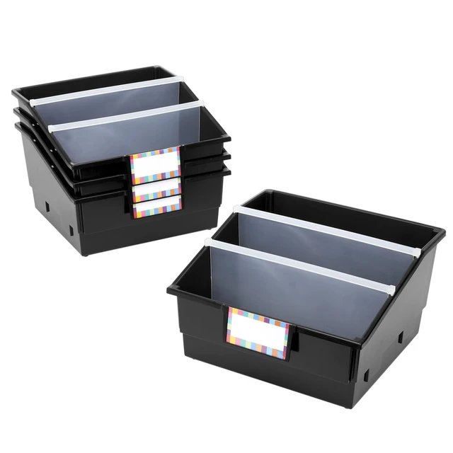 Alt view image 3 of 7 - Black Picture Book Classroom Library Bins, 4 Pack 13.5" x 13.5" x 7.75, Large Plastic Bin Organizers for Book Organization, Documents, Files, Magazines