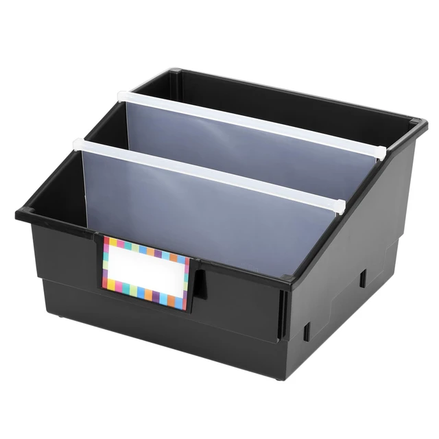 Alt view image 4 of 7 - Black Picture Book Classroom Library Bins, 4 Pack 13.5" x 13.5" x 7.75, Large Plastic Bin Organizers for Book Organization, Documents, Files, Magazines