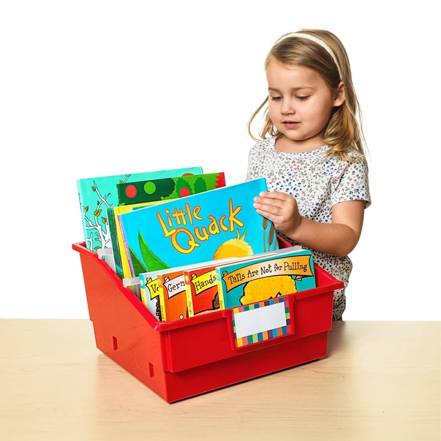 Alt view image 3 of 6 - Picture Book Classroom Library Bins with Dividers 13.5" x 13.5" x 7.75, 4-Pack, Rainbow, Large Plastic Bin Organizers for Book Organization