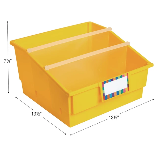 Alt view image 4 of 6 - Picture Book Classroom Library Bins with Dividers 13.5" x 13.5" x 7.75, 4-Pack, Rainbow, Large Plastic Bin Organizers for Book Organization