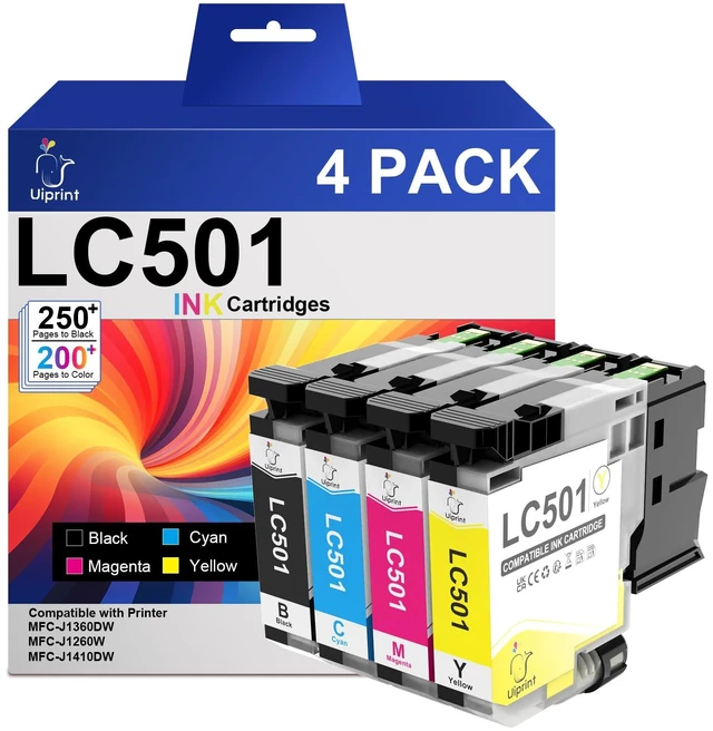Main image of LC501 Ink Cartridges for Brother Printer MFC-J1360DW MFC-J1410DW Compatible with Brother LC501 LC501XL Series Ink Cartridges LC5014PK 4-Pack Standard Yield (BK250 Pages, C/Y/M200 Pages)