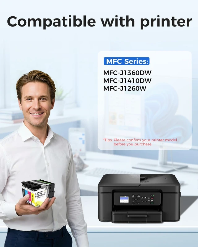 Alt view image 2 of 7 - LC501 Ink Cartridges for Brother Printer MFC-J1360DW MFC-J1410DW Compatible with Brother LC501 LC501XL Series Ink Cartridges LC5014PK 4-Pack Standard Yield (BK250 Pages, C/Y/M200 Pages)