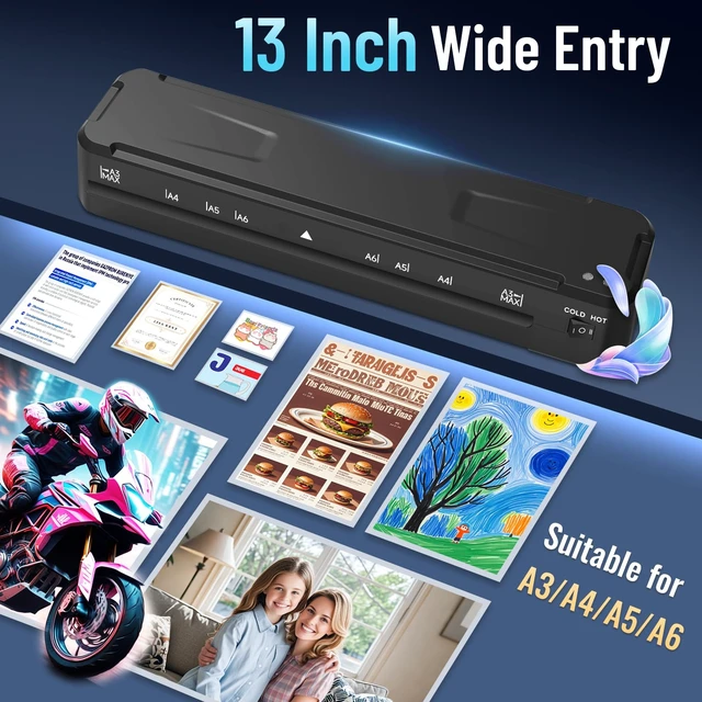 Alt view image 4 of 6 - 13 Inch Laminator Machine with 50 Laminating Sheets, Cold & Thermal Built-in Paper Cutter & Corner Rounder, Fast Warm-Up No Jam A3 Laminator for Home School Office
