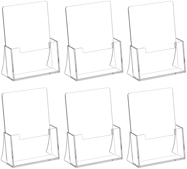 Main image of Acrylic Brochure Holder 8.5 x 5.5 Inch, 6 Pack, Bi-fold Flyer Desk Holder Clear, Brochure Display Stands, for Pamphlets, Magazines, Leaflets, Literatures, Booklets, Countertop Organizer, Office