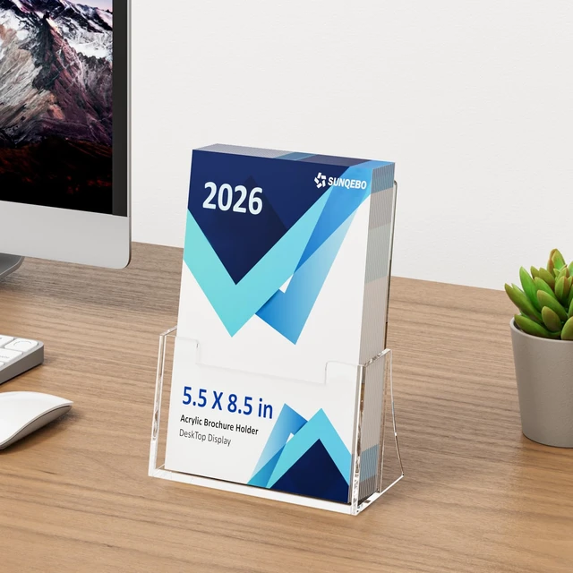 Alt view image 4 of 7 - Acrylic Brochure Holder 8.5 x 5.5 Inch, 6 Pack, Bi-fold Flyer Desk Holder Clear, Brochure Display Stands, for Pamphlets, Magazines, Leaflets, Literatures, Booklets, Countertop Organizer, Office
