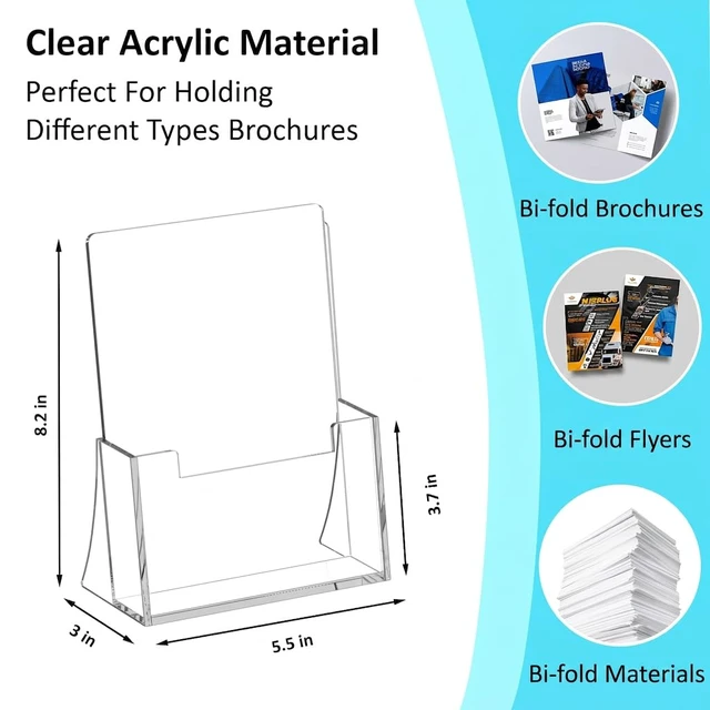 Alt view image 2 of 7 - Acrylic Brochure Holder 8.5 x 5.5 Inch, 6 Pack, Bi-fold Flyer Desk Holder Clear, Brochure Display Stands, for Pamphlets, Magazines, Leaflets, Literatures, Booklets, Countertop Organizer, Office