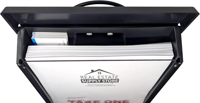 Alt view image 4 of 6 - Outdoor Real Estate Brochure Box with Portable Two-Piece Metal Yard Stand Holds 250 Flyers, 60 Business Cards Easy-Install Marketing Display (1 Pack - Black)