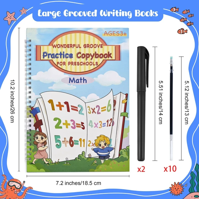 Alt view image 2 of 7 - Large Magic Grooved Writing Practice Book-Reusable Handwriting Practice for Kids 8-10- Pre k workbooks