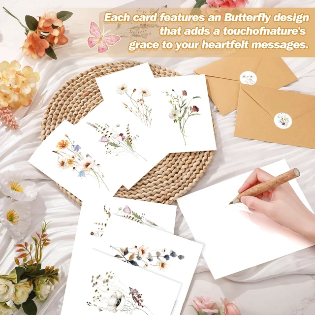 Alt view image 3 of 7 - Blank Note Cards and Envelopes, 10 Designs, 100 Pcs, Floral Style 4x6 Folded Notecards Set, Watercolor Florals, Kraft Envelopes with Seal Stickers, Thank You Office Business