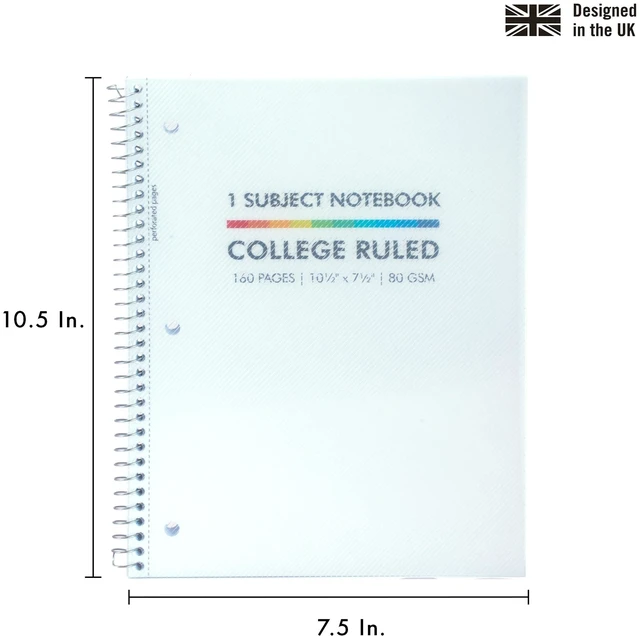 Alt view image 3 of 7 - Single Subject Basics Notebook 3 Pack 10.5 x 7.5in Wire Bound Notepads with 160 Pages, 80 Sheets of 80GSM Paper Features 3-Hole Punch Margins and Clear Polypropylene Cover