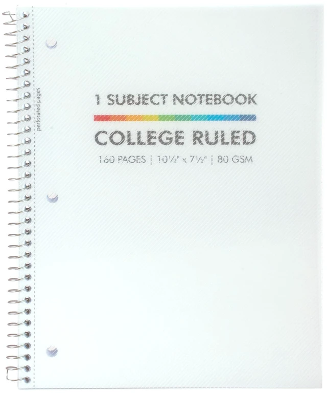 Alt view image 2 of 7 - Single Subject Basics Notebook 3 Pack 10.5 x 7.5in Wire Bound Notepads with 160 Pages, 80 Sheets of 80GSM Paper Features 3-Hole Punch Margins and Clear Polypropylene Cover