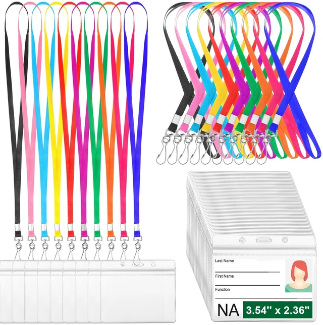 Main image of 100 Sets Name Tag Lanyards Bulk, Plastic Badge Holders, Multicolor Clear Plastic Horizontal Lanyard,Cruise Necklace,with ID Badge Holder,for Business School Events Conferences