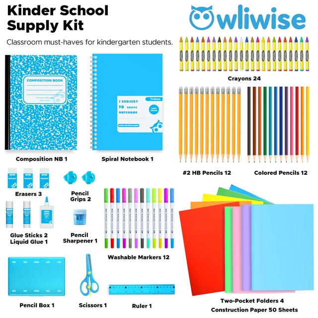 Alt view image 3 of 7 - Kinder School Supplies Kit for Kids, 78 Piece Back to School Set Back to school supplies bundle for kindergarten, elementary, Pre-K, girls and boys, complete set with organized supply box