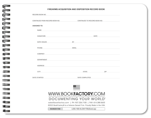 Alt view image 2 of 7 - Extra Large FFL A&D Gun Log Book, Wire-O, 2,100 Entries ATF Record Book, 2 Page Spread, 14'' x 8.5'' - Made in USA