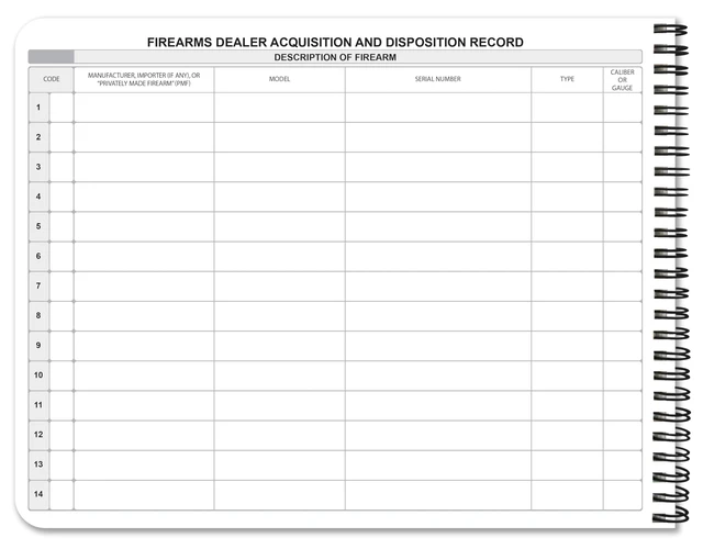 Alt view image 7 of 7 - Extra Large FFL A&D Gun Log Book, Wire-O, 2,100 Entries ATF Record Book, 2 Page Spread, 14'' x 8.5'' - Made in USA
